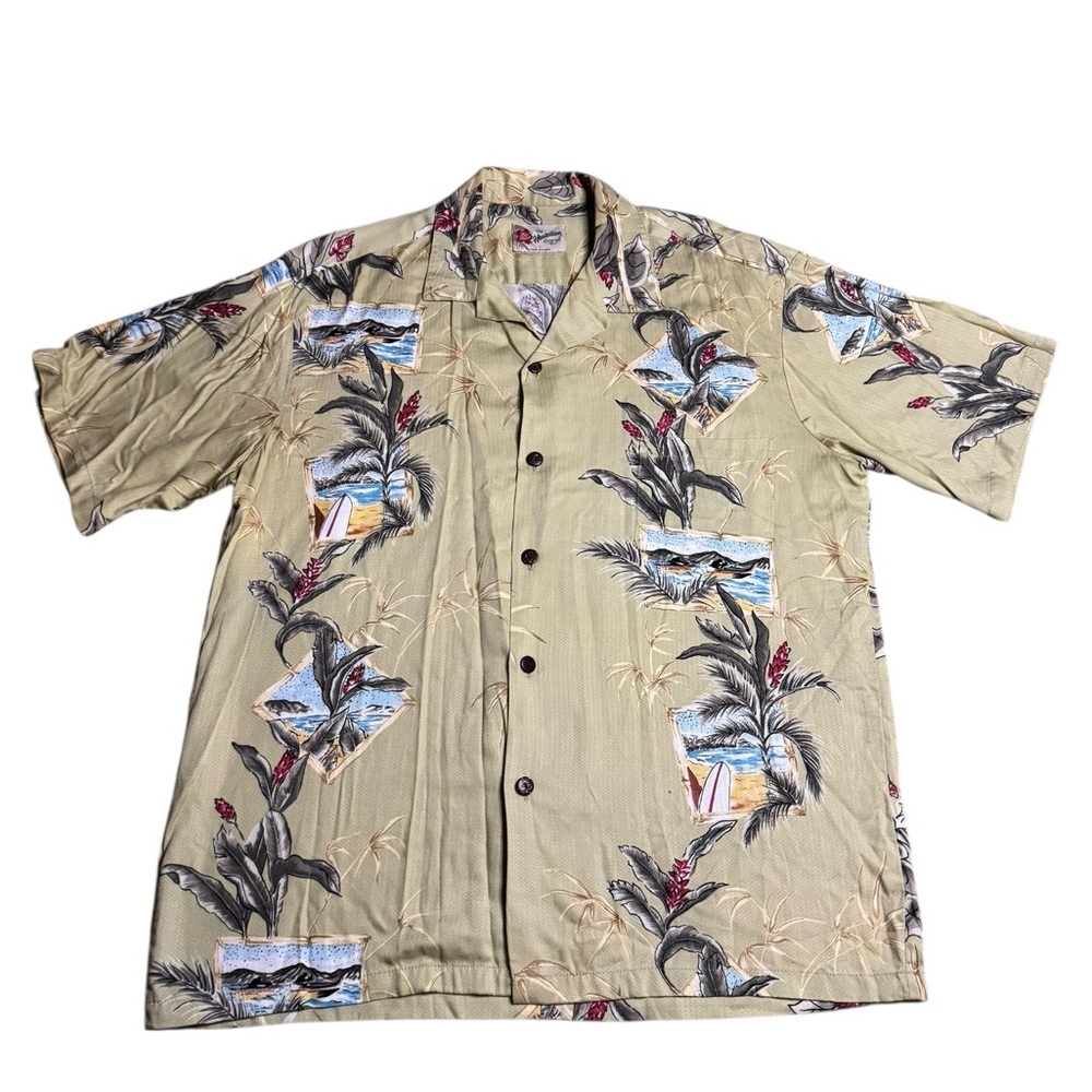 Hilo Hattie Floral Green Hawaiian Shirt
